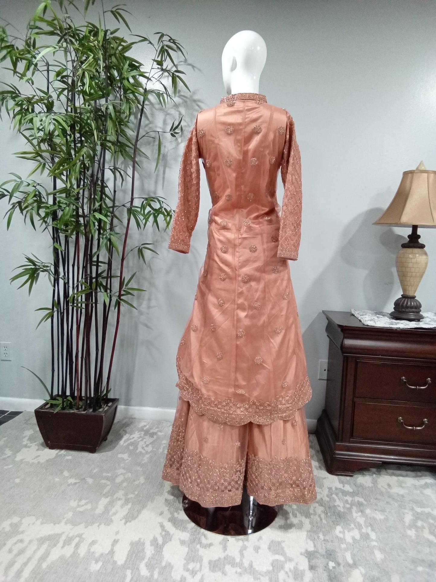 Peach & Silver Shalwar Kameez Set - Devi's Exclusive Fashion