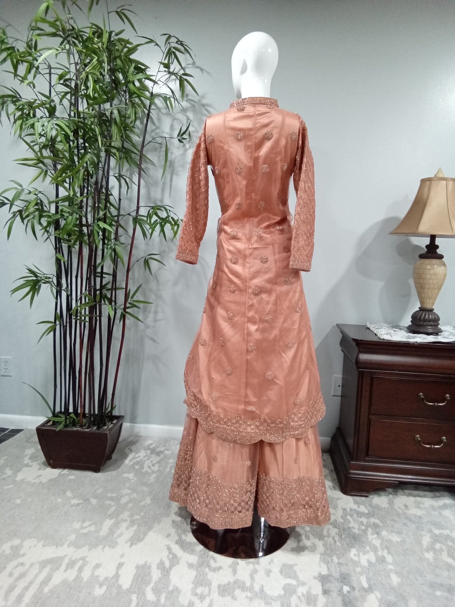 Peach & Silver Shalwar Kameez Set - Devi's Exclusive Fashion