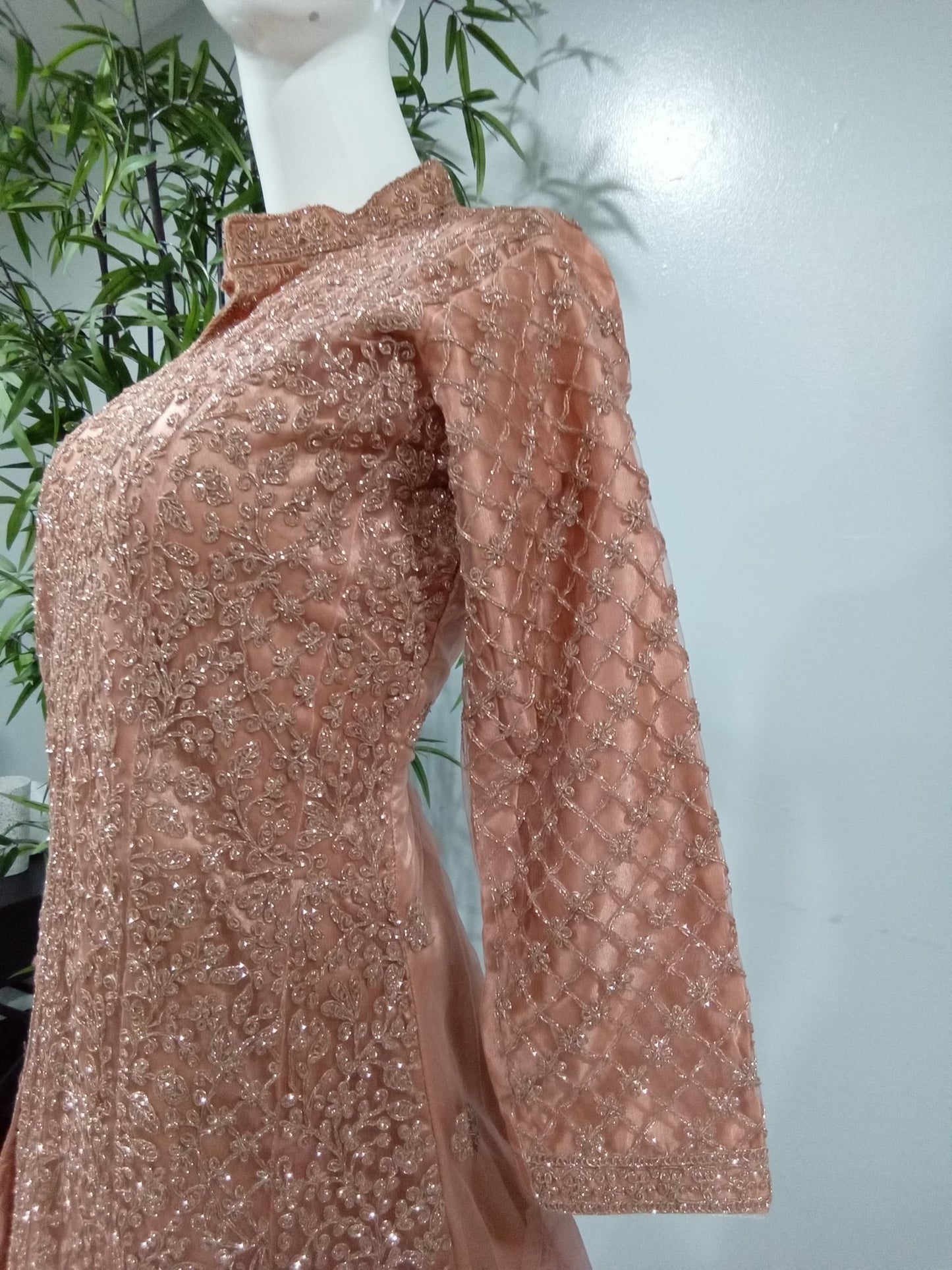 Peach & Silver Shalwar Kameez Set - Devi's Exclusive Fashion