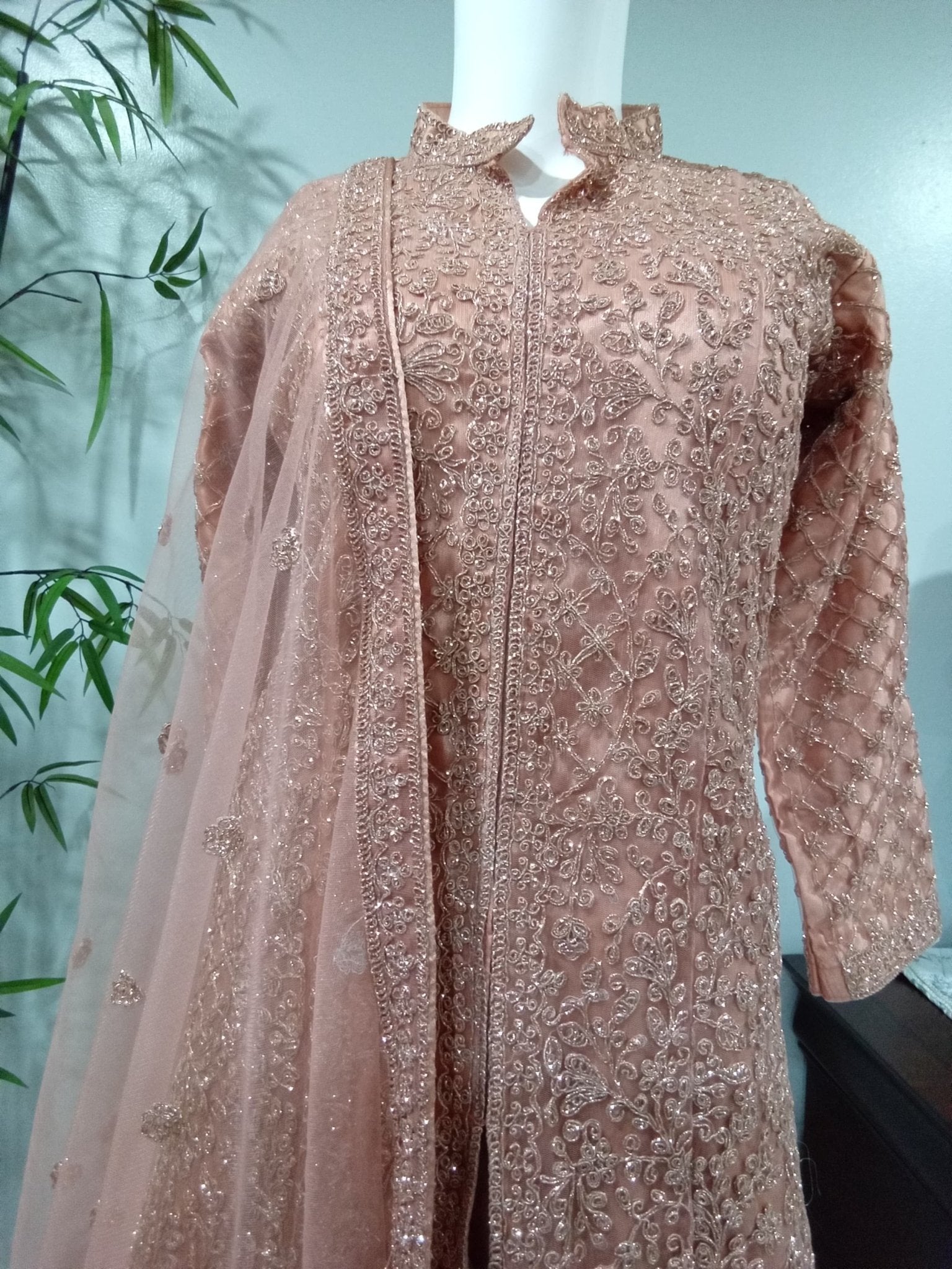 Peach & Silver Shalwar Kameez Set - Devi's Exclusive Fashion