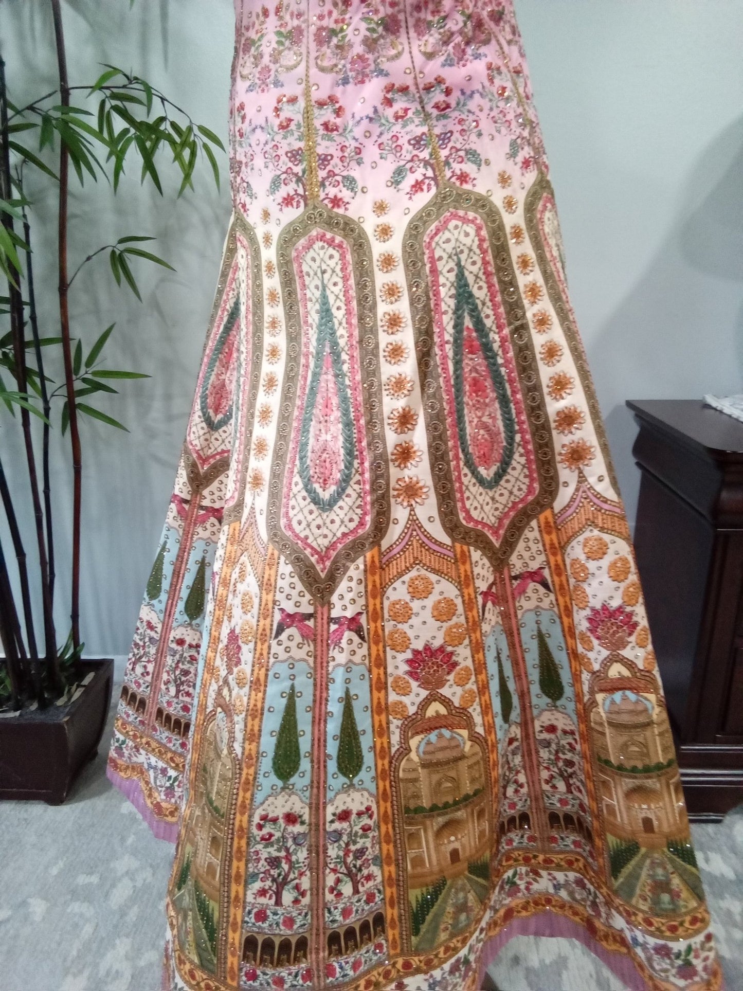 Pink and Yellow Heavy Diamond 3-Piece Lehenga - Devi's Exclusive Fashion