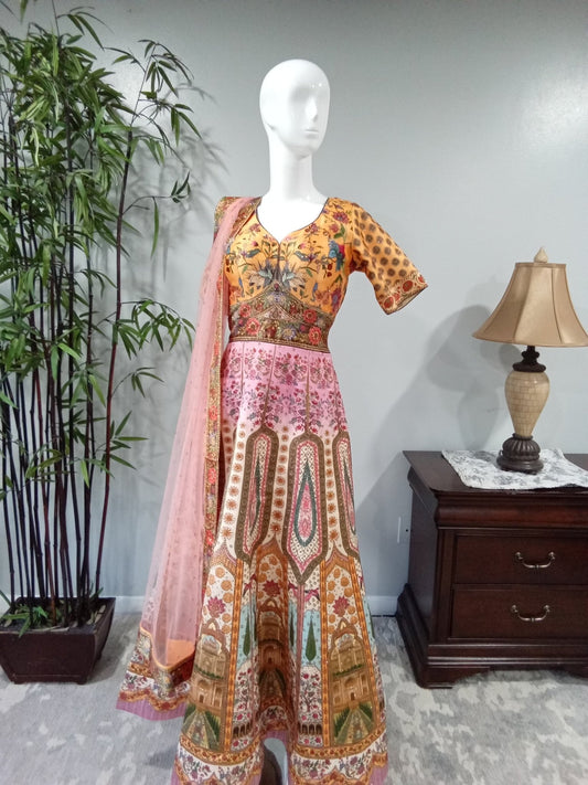 Pink and Yellow Heavy Diamond 3-Piece Lehenga - Devi's Exclusive Fashion