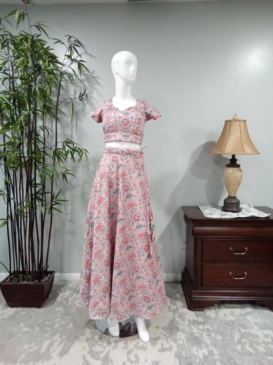 Pink Blue and White 3-Piece Lehenga - Devi's Exclusive Fashion