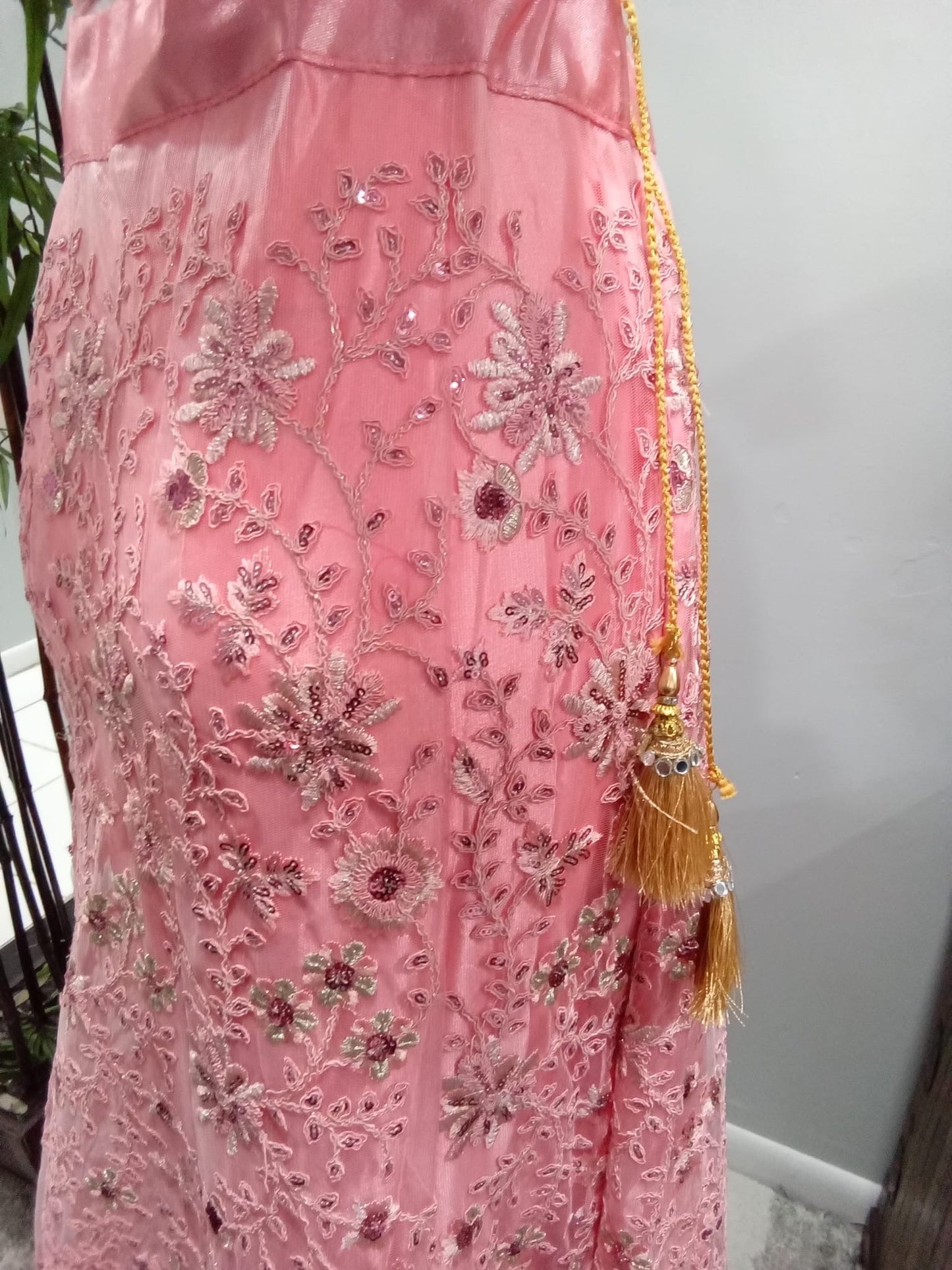 Pink Embroidered Lehenga Set with Gold & Silver Detailing - Devi's Exclusive Fashion