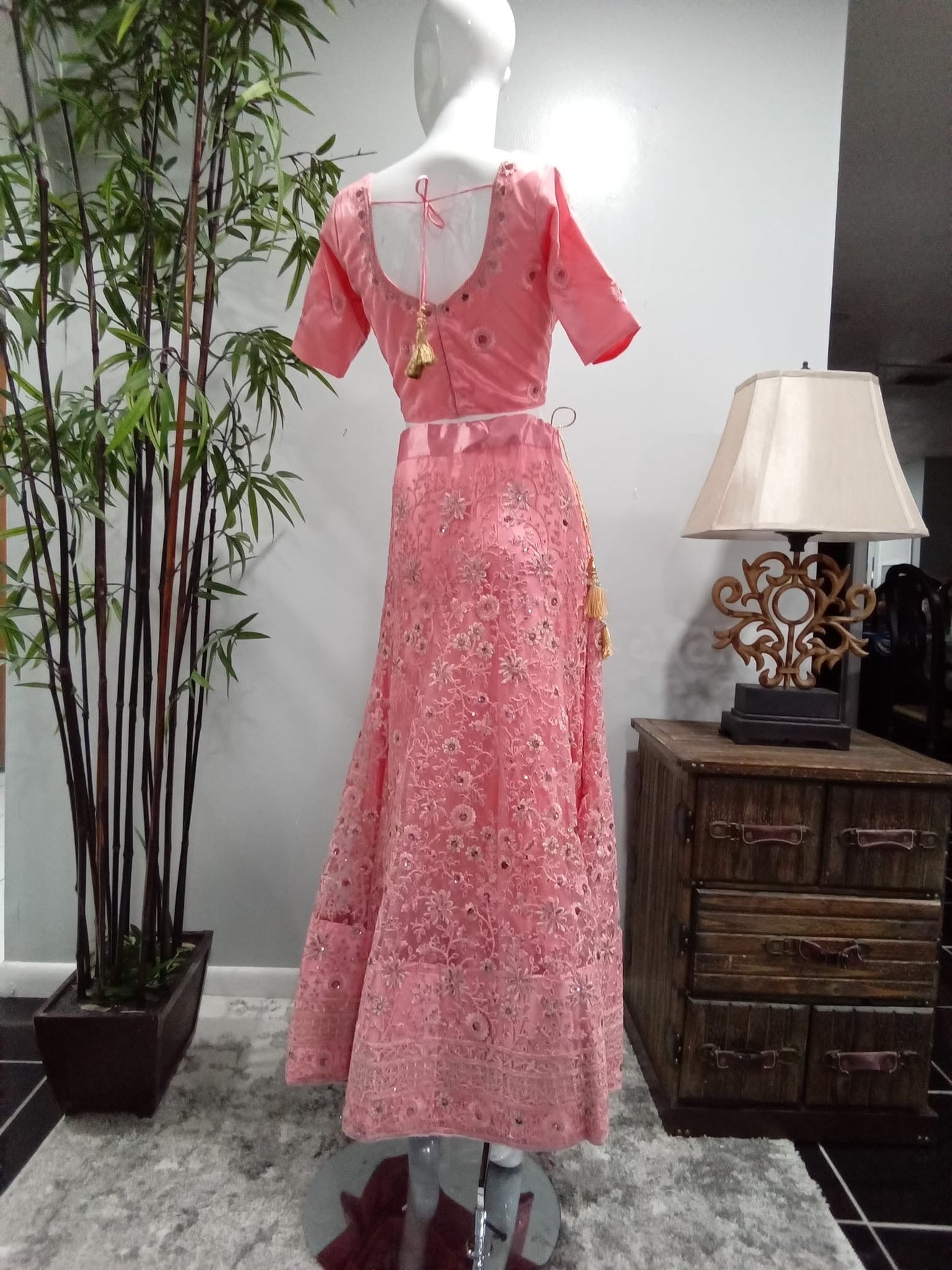 Pink Embroidered Lehenga Set with Gold & Silver Detailing - Devi's Exclusive Fashion