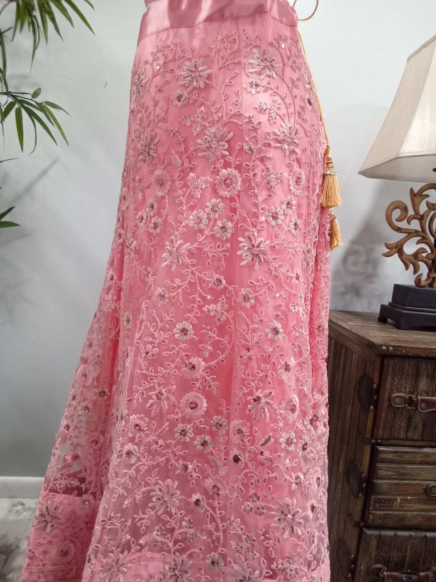 Pink Embroidered Lehenga Set with Gold & Silver Detailing - Devi's Exclusive Fashion