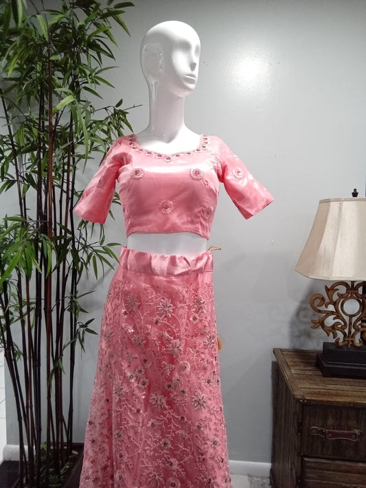 Pink Embroidered Lehenga Set with Gold & Silver Detailing - Devi's Exclusive Fashion