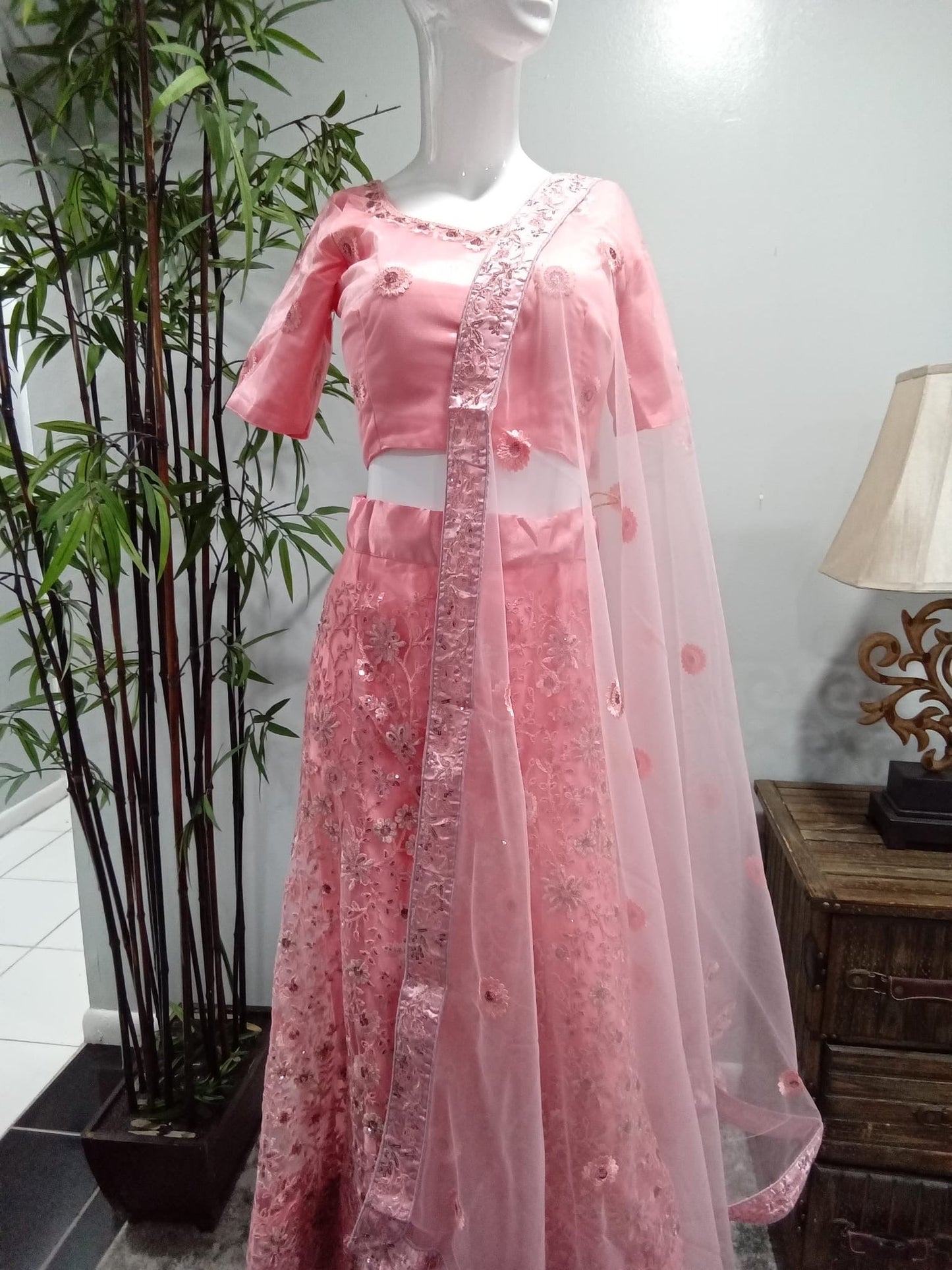 Pink Embroidered Lehenga Set with Gold & Silver Detailing - Devi's Exclusive Fashion