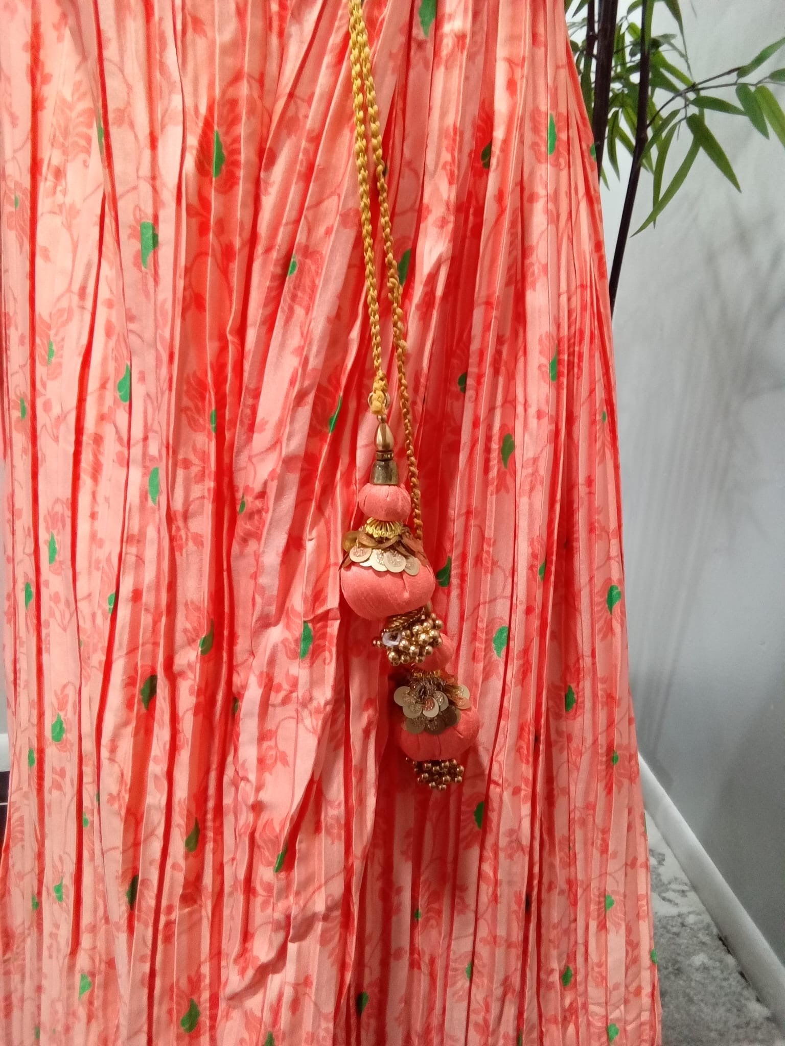 Pink Floral Embroidered Lehenga Set with Green Dupatta - Devi's Exclusive Fashion