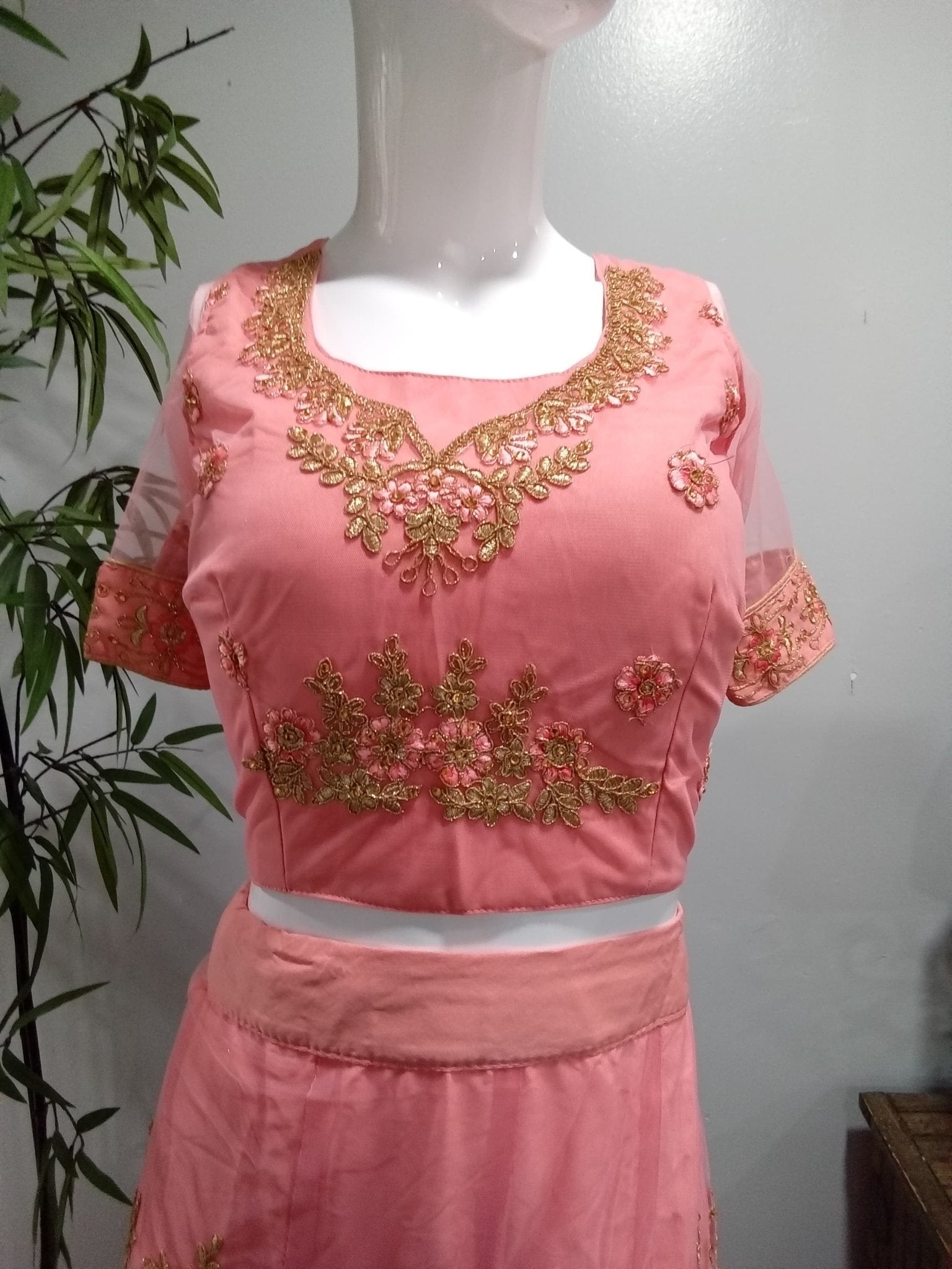 Pink & Gold Lehenga with Mint Green Dupatta - Devi's Exclusive Fashion