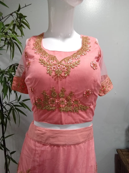 Pink & Gold Lehenga with Mint Green Dupatta - Devi's Exclusive Fashion