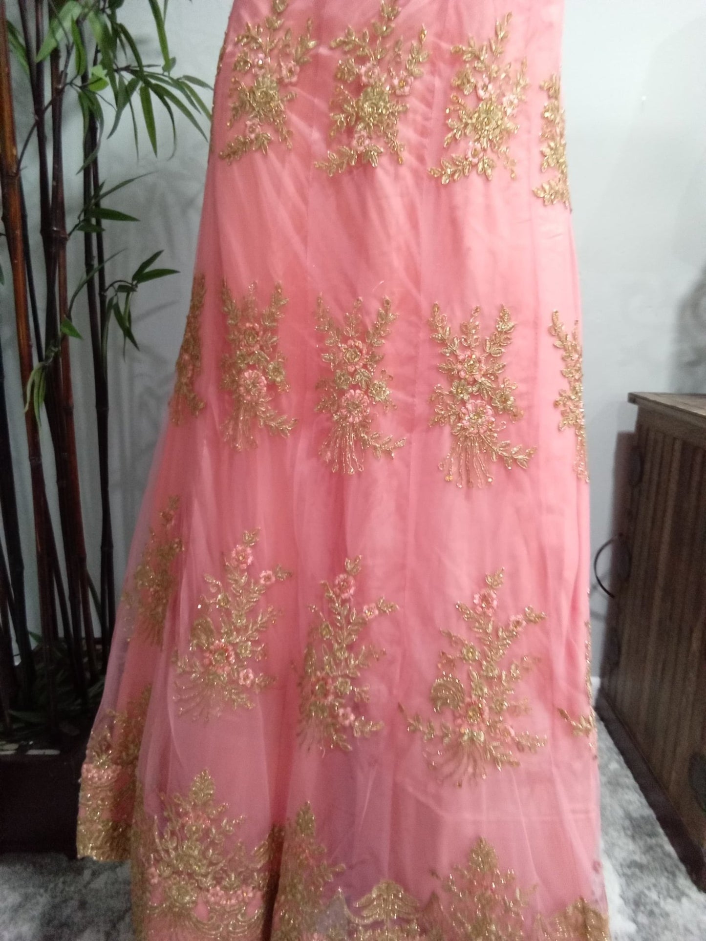 Pink & Gold Lehenga with Mint Green Dupatta - Devi's Exclusive Fashion