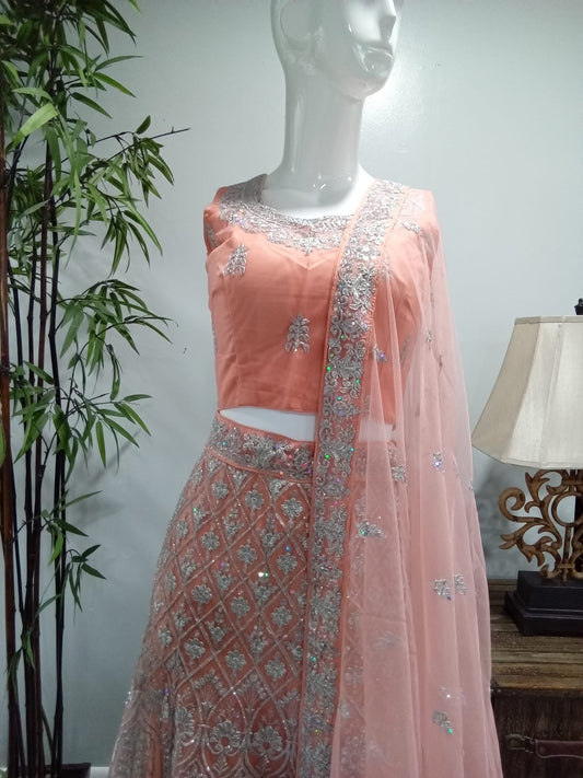 Pink Heavy Embroidered Lehenga with Diamond Embellishments - Devi's Exclusive Fashion