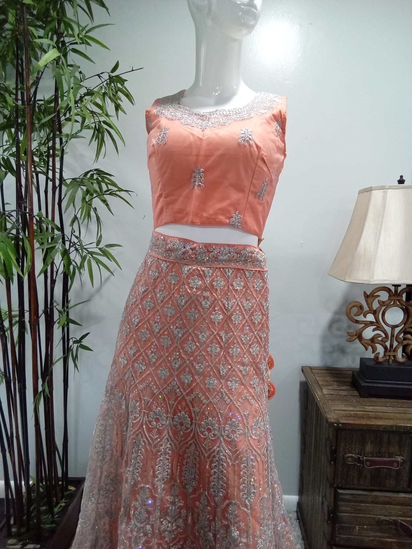 Pink Heavy Embroidered Lehenga with Diamond Embellishments - Devi's Exclusive Fashion