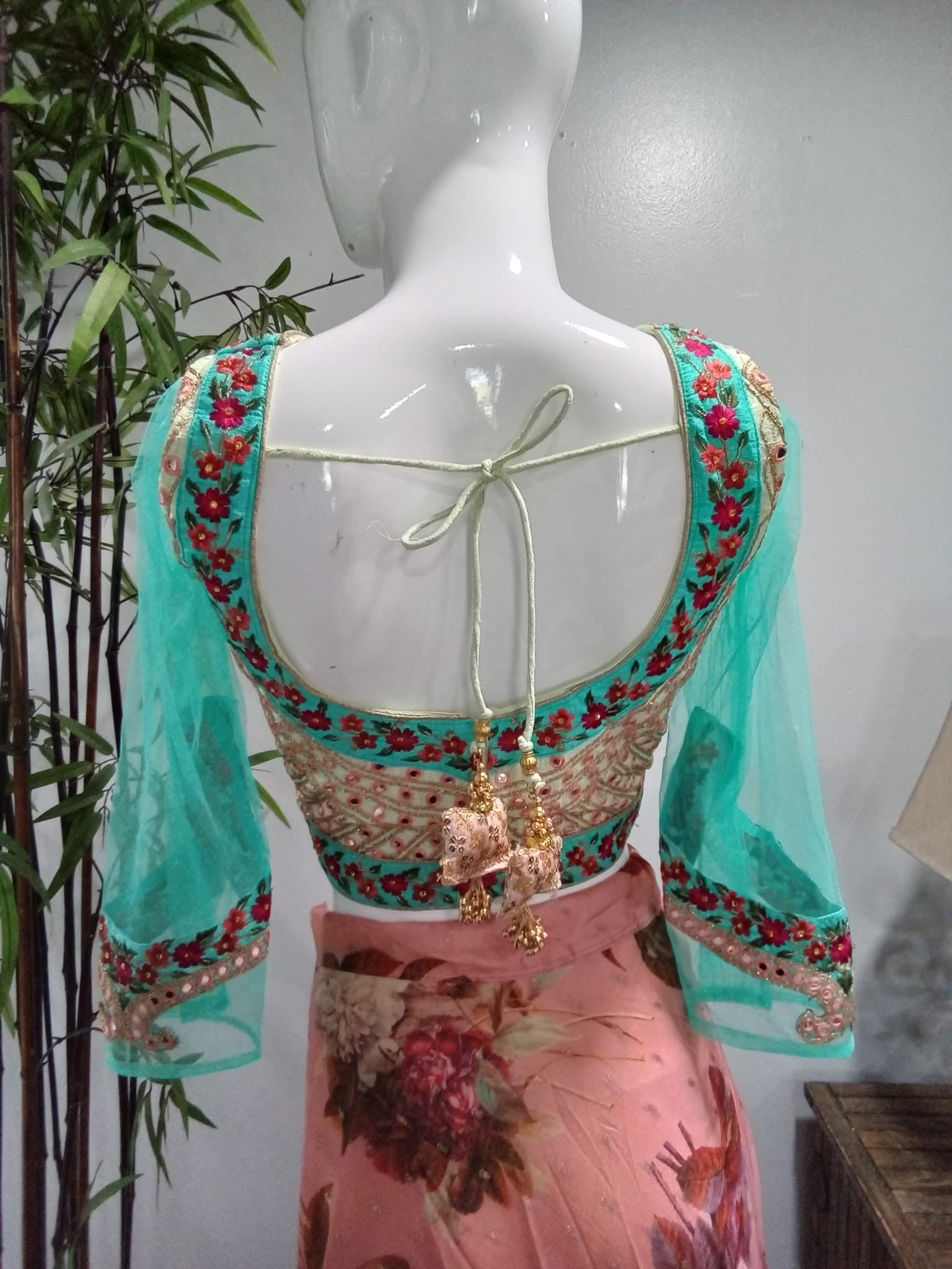Pink & Teal Blue Designer Lehenga with Gold Embroidery - Devi's Exclusive Fashion