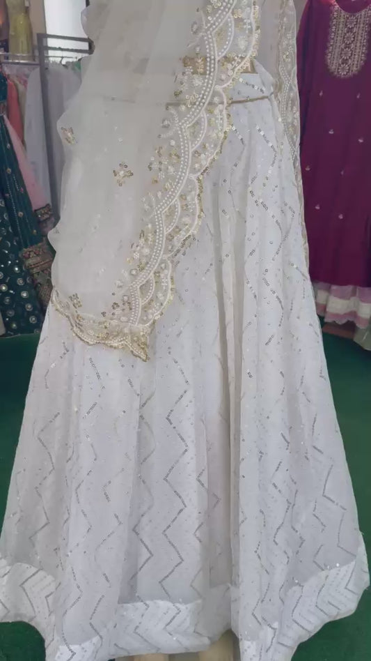 Ivory White Designer Lehenga Set with Gold Embroidery (3-Piece)