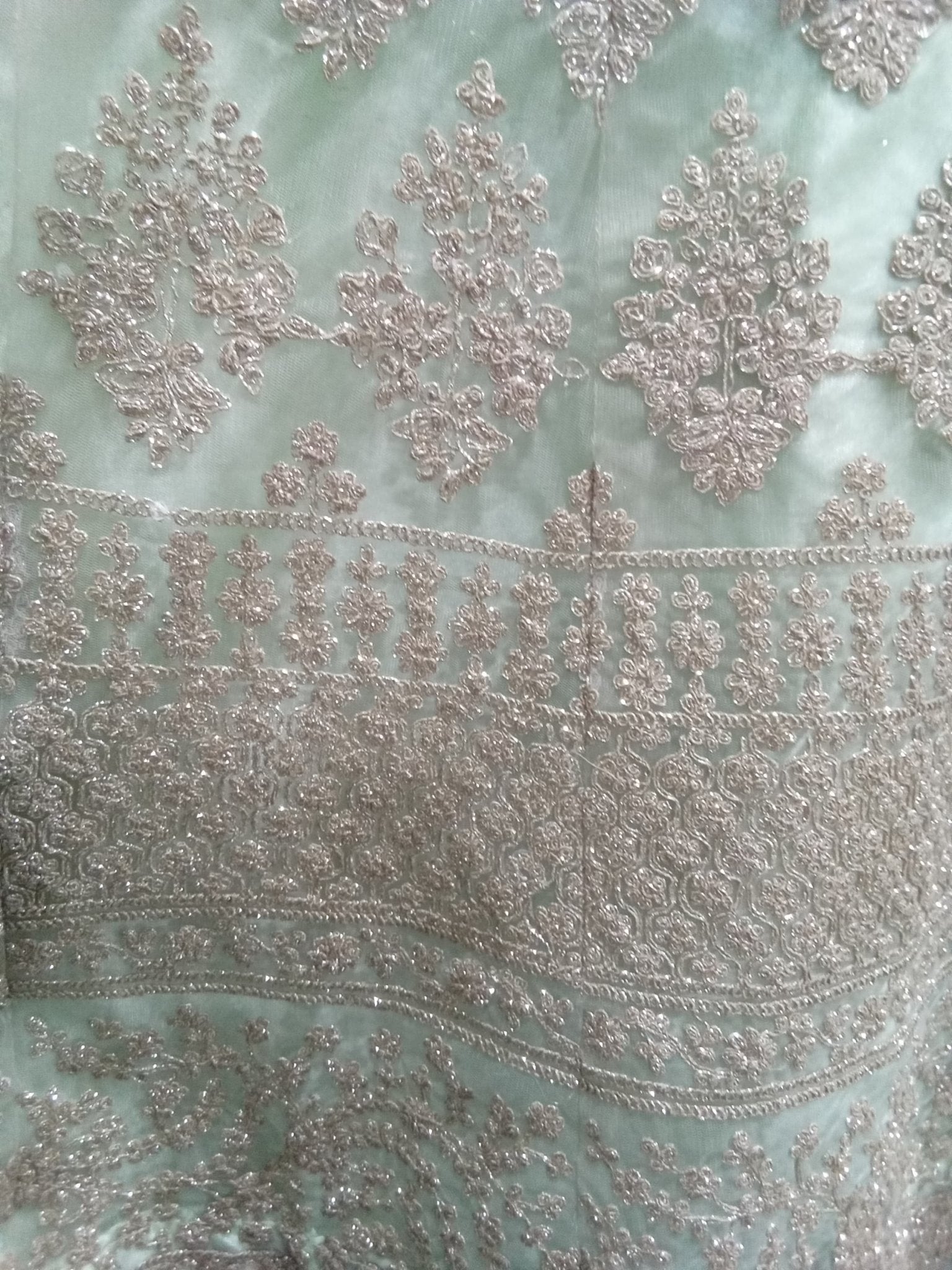 Sage Green Embroidered Lehenga Set with Gold Net Dupatta (3-Piece) - Devi's Exclusive Fashion