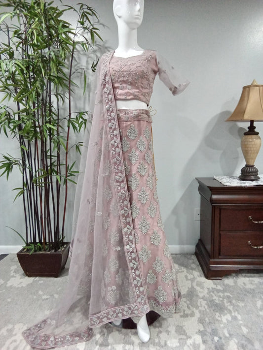 Silver and Purple Embroidered 3-Piece Lehenga - Devi's Exclusive Fashion