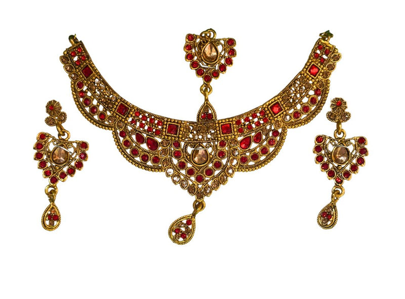 Traditional Indian Red & Gold Statement Jewelry Set - Devi's Exclusive Fashion