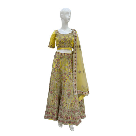 Yellow Embroidered Lehenga Choli Set with Dupatta - Devi's Exclusive Fashion